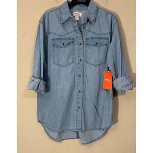 Sofia Vergara Boyfriend Oversized Tunic Shirt XS(0-2) Lt Wash Denim Chambray NEW